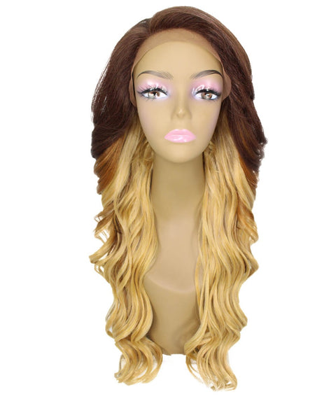 Asana Medium Brown over Blonde Long Wavy Lace Front Wig