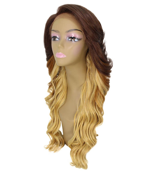 Asana Medium Brown over Blonde Long Wavy Lace Front Wig