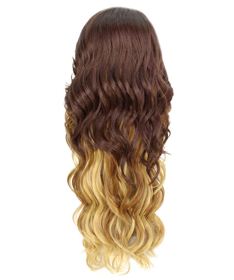 Asana Medium Brown over Blonde Long Wavy Lace Front Wig