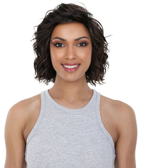 Esela Shoulder-Length Soft Flowing Waves with Natural Volume Human Hair Blend Wig