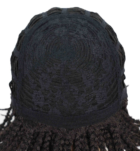 Riana Short Box Braided 10.5 Inch Full Wig with Bangs Sleek Black Synthetic Wigs for Women