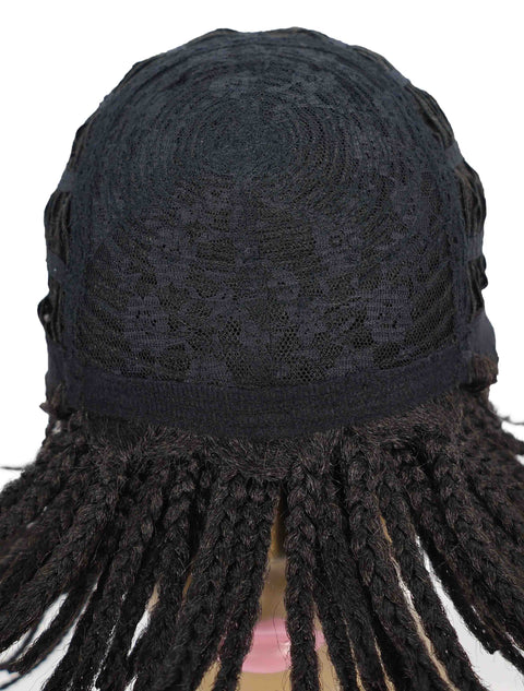 Riana Short Box Braided 10.5 Inch Full Wig with Bangs Sleek Black Synthetic Wigs for Women