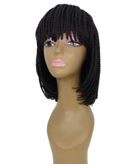 Riana Short Box Braided 10.5 Inch Full Wig with Bangs Sleek Black Synthetic Wigs for Women