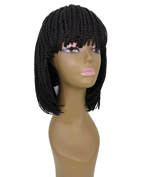 Riana Short Box Braided 10.5 Inch Full Wig with Bangs Sleek Black Synthetic Wigs for Women