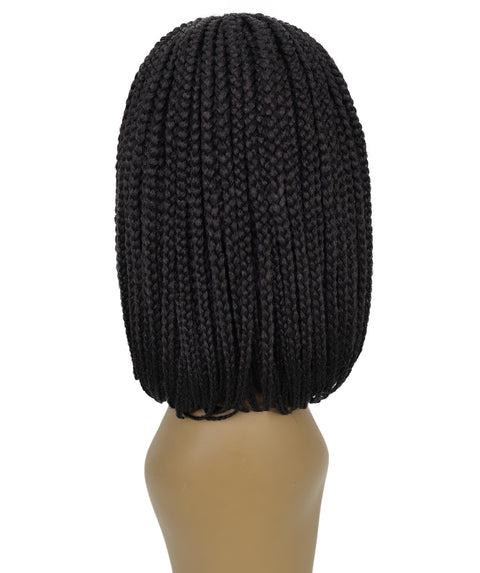 Riana Short Box Braided 10.5 Inch Full Wig with Bangs Sleek Black Synthetic Wigs for Women