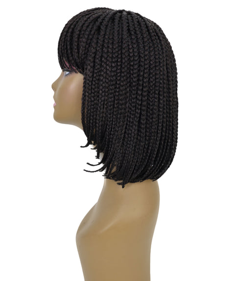Riana Short Box Braided 10.5 Inch Full Wig with Bangs Sleek Black Synthetic Wigs for Women