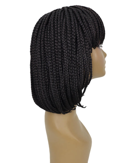 Riana Short Box Braided 10.5 Inch Full Wig with Bangs Sleek Black Synthetic Wigs for Women