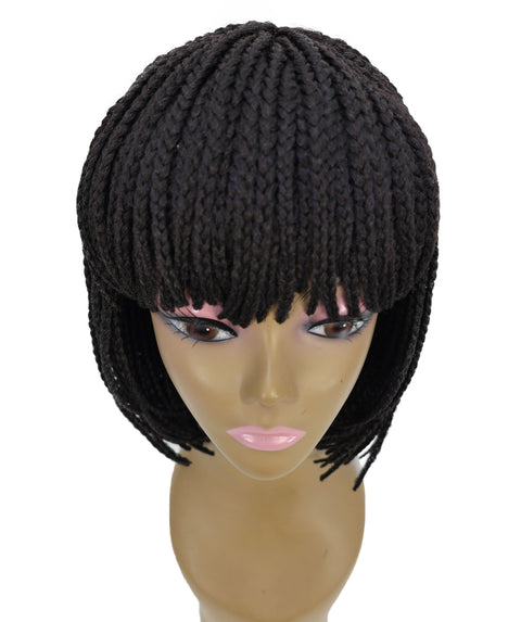 Riana Short Box Braided 10.5 Inch Full Wig with Bangs Sleek Black Synthetic Wigs for Women