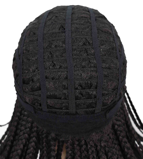 Riana Short Box Braided 10.5 Inch Full Wig with Bangs Sleek Black Synthetic Wigs for Women