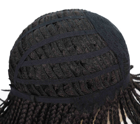 Riana Short Box Braided 10.5 Inch Full Wig with Bangs Sleek Black Synthetic Wigs for Women