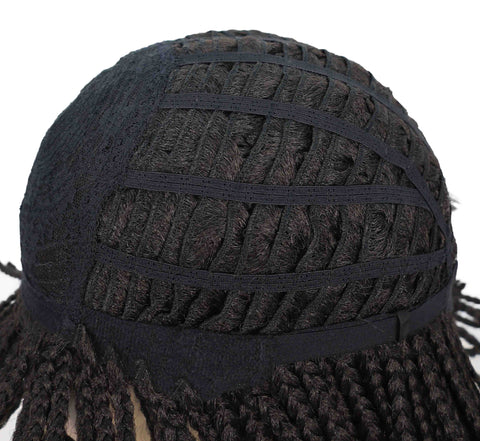 Riana Short Box Braided 10.5 Inch Full Wig with Bangs Sleek Black Synthetic Wigs for Women