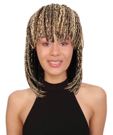 Riana Short Box Braided 10.5 Inch Full Wig with Bangs Sleek Black Synthetic Wigs for Women