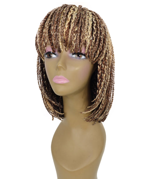 Riana Short Box Braided 10.5 Inch Full Wig with Bangs Sleek Black Synthetic Wigs for Women