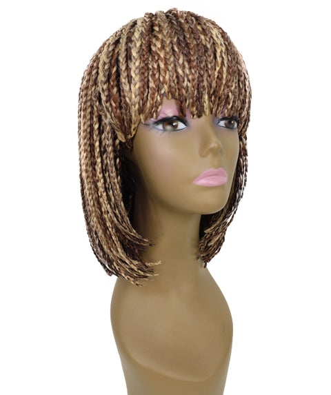 Riana Short Box Braided 10.5 Inch Full Wig with Bangs Sleek Black Synthetic Wigs for Women