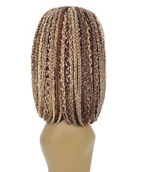 Riana Short Box Braided 10.5 Inch Full Wig with Bangs Sleek Black Synthetic Wigs for Women