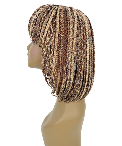 Riana Short Box Braided 10.5 Inch Full Wig with Bangs Sleek Black Synthetic Wigs for Women