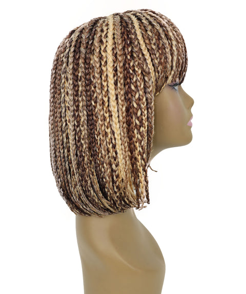 Riana Short Box Braided 10.5 Inch Full Wig with Bangs Sleek Black Synthetic Wigs for Women