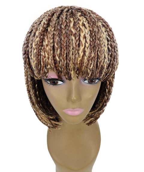 Riana Short Box Braided 10.5 Inch Full Wig with Bangs Sleek Black Synthetic Wigs for Women