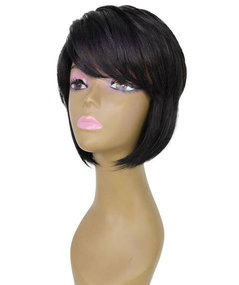 Neshla Human Hair Blend Short Straight Stacked Bob 9 inch Full Wig with Chic Angled Cut with Clean Layer