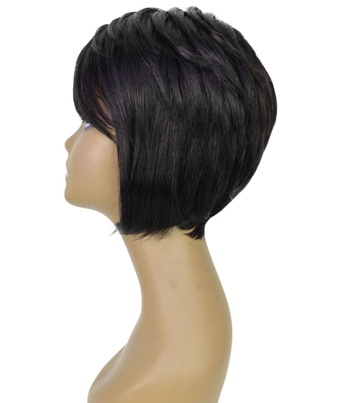 Neshla Human Hair Blend Short Straight Stacked Bob 9 inch Full Wig with Chic Angled Cut with Clean Layer