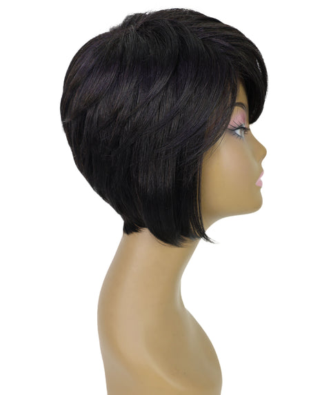 Neshla Human Hair Blend Short Straight Stacked Bob 9 inch Full Wig with Chic Angled Cut with Clean Layer