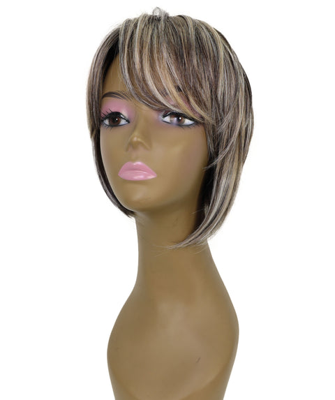 Neshla Human Hair Blend Short Straight Stacked Bob 9 inch Full Wig with Chic Angled Cut with Clean Layer