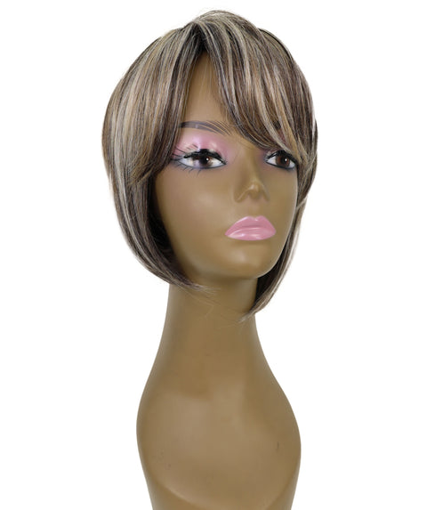 Neshla Human Hair Blend Short Straight Stacked Bob 9 inch Full Wig with Chic Angled Cut with Clean Layer