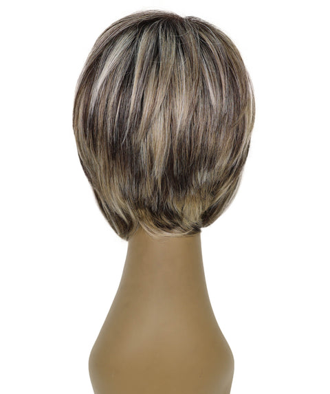 Neshla Human Hair Blend Short Straight Stacked Bob 9 inch Full Wig with Chic Angled Cut with Clean Layer