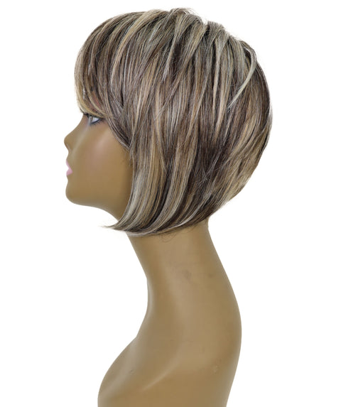 Neshla Human Hair Blend Short Straight Stacked Bob 9 inch Full Wig with Chic Angled Cut with Clean Layer