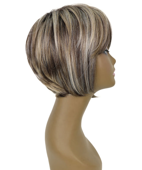 Neshla Human Hair Blend Short Straight Stacked Bob 9 inch Full Wig with Chic Angled Cut with Clean Layer