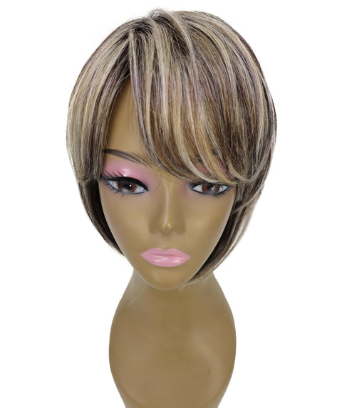 Neshla Human Hair Blend Short Straight Stacked Bob 9 inch Full Wig with Chic Angled Cut with Clean Layer