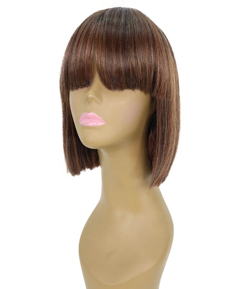 Shelia Mid-Length Human Hair Blend 10 Inch Full Wig Fun & Edgy Shag  with Razor-Finished Bob
