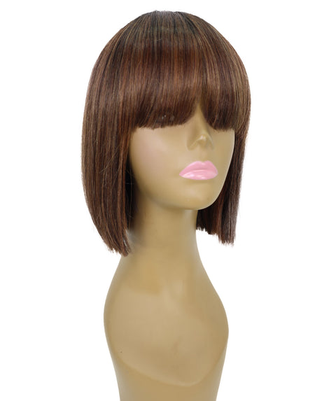 Shelia Mid-Length Human Hair Blend 10 Inch Full Wig Fun & Edgy Shag  with Razor-Finished Bob