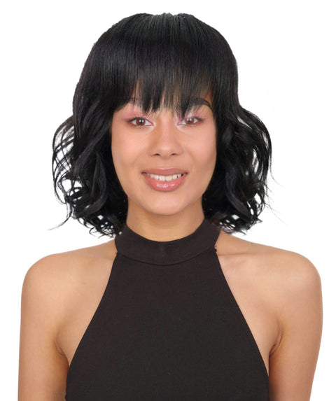Mouna 13 Inch Shoulder-Length Wavy Wig with Bangs | Soft & Stylish Synthetic Hair