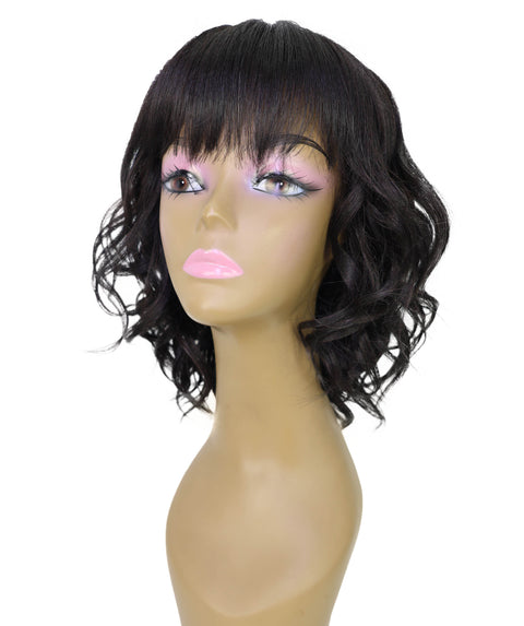 Mouna 13 Inch Shoulder-Length Wavy Wig with Bangs | Soft & Stylish Synthetic Hair