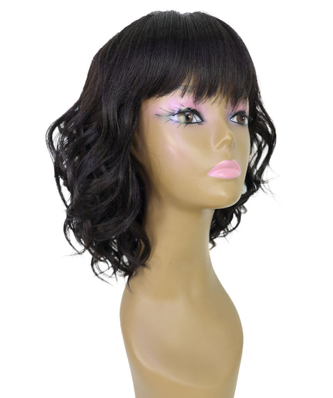 Mouna 13 Inch Shoulder-Length Wavy Wig with Bangs | Soft & Stylish Synthetic Hair