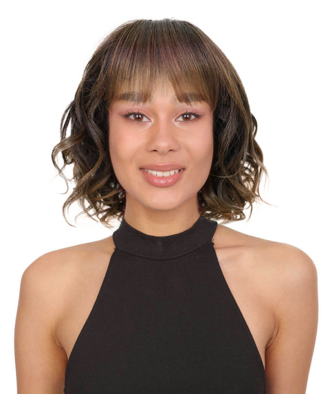 Mouna 13 Inch Shoulder-Length Wavy Wig with Bangs | Soft & Stylish Synthetic Hair