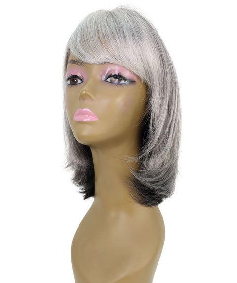Lynette Sleek Shoulder-Length Elegant Silver Ombre Bob Wig with Bangs