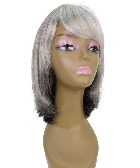 Lynette Sleek Shoulder-Length Elegant Silver Ombre Bob Wig with Bangs