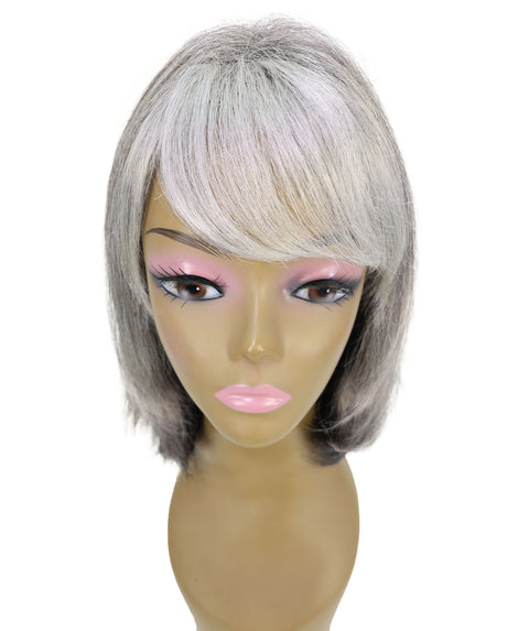 Lynette Sleek Shoulder-Length Elegant Silver Ombre Bob Wig with Bangs