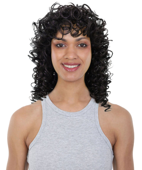 Doriana Voluminous Synthetic Curls with a Soft Fringe, Long Curly 19 Inch Full Wig with Bangs