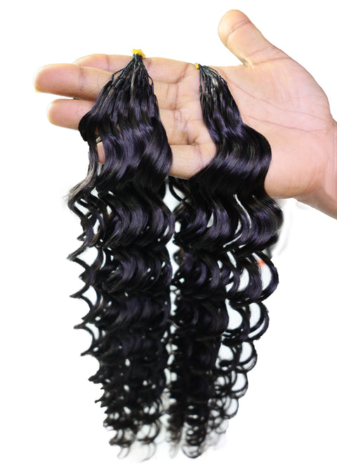 LUXLUXE Deep Wave Real Human Crochet Hair Extensions 40 Strands - Natural  & Natural Black 14 16 & 18 Inch with weights 40g 45g & 50g Knotless Pre Separated Feather Wavy Hairpiece for Women
