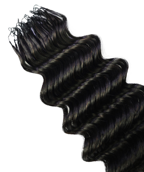 LUXLUXE Deep Wave Real Human Crochet Hair Extensions 40 Strands - Natural  & Natural Black 14 16 & 18 Inch with weights 40g 45g & 50g Knotless Pre Separated Feather Wavy Hairpiece for Women