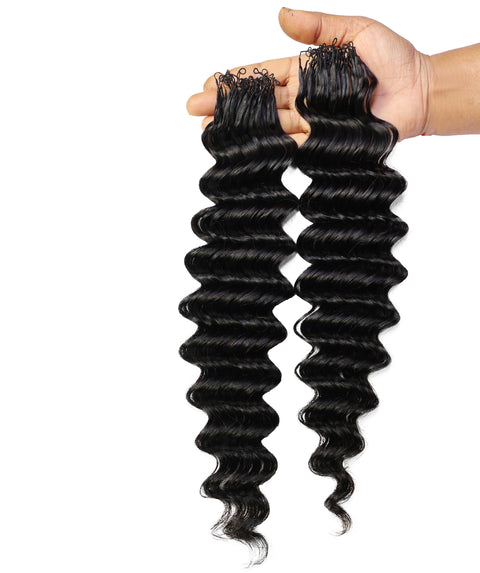 LUXLUXE Deep Wave Real Human Crochet Hair Extensions 40 Strands - Natural  & Natural Black 14 16 & 18 Inch with weights 40g 45g & 50g Knotless Pre Separated Feather Wavy Hairpiece for Women