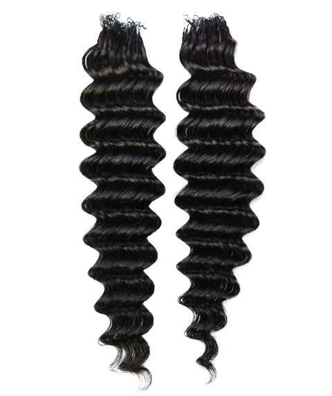 LUXLUXE Deep Wave Real Human Crochet Hair Extensions 40 Strands - Natural  & Natural Black 14 16 & 18 Inch with weights 40g 45g & 50g Knotless Pre Separated Feather Wavy Hairpiece for Women