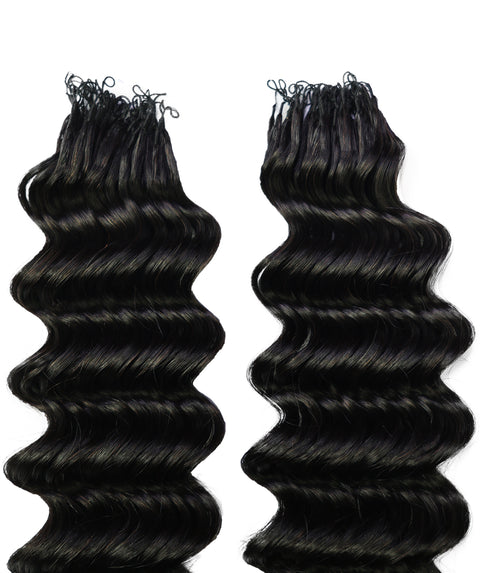 LUXLUXE Deep Wave Real Human Crochet Hair Extensions 40 Strands - Natural  & Natural Black 14 16 & 18 Inch with weights 40g 45g & 50g Knotless Pre Separated Feather Wavy Hairpiece for Women