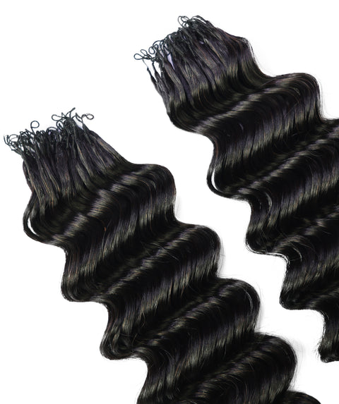 LUXLUXE Deep Wave Real Human Crochet Hair Extensions 40 Strands - Natural  & Natural Black 14 16 & 18 Inch with weights 40g 45g & 50g Knotless Pre Separated Feather Wavy Hairpiece for Women
