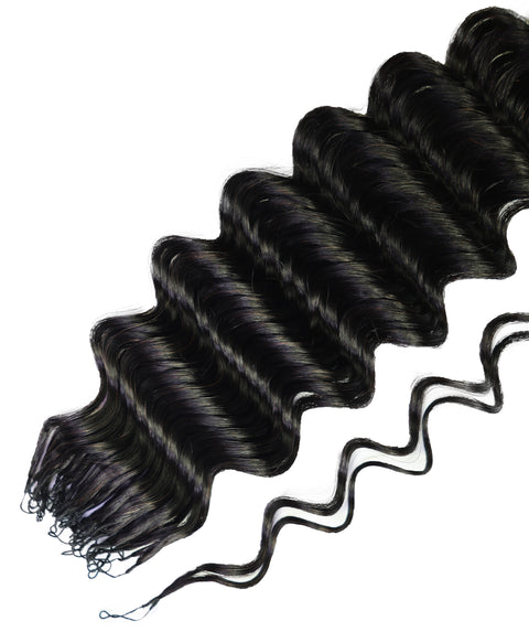 LUXLUXE Deep Wave Real Human Crochet Hair Extensions 40 Strands - Natural  & Natural Black 14 16 & 18 Inch with weights 40g 45g & 50g Knotless Pre Separated Feather Wavy Hairpiece for Women
