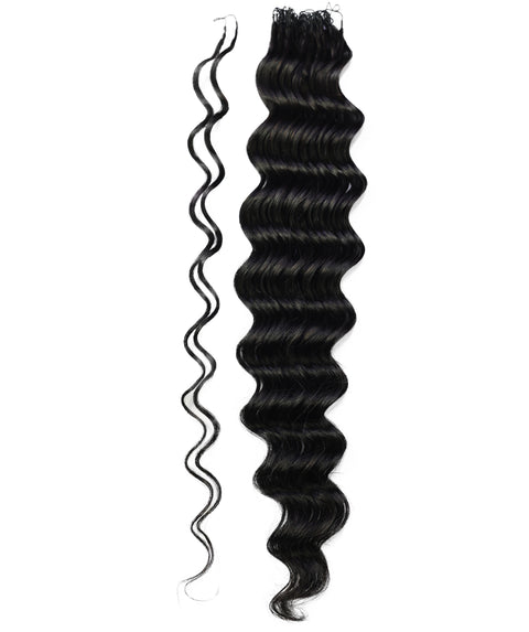 LUXLUXE Loose Deep Real Human Crochet Hair Extensions 40 Strands - Natural  & Natural Black 14 16 & 18 Inch with weights 40g 45g & 50g Knotless Pre Separated Feather Line Lightweight Texture Wavy Hairpiece for Women