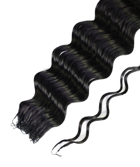 LUXLUXE Loose Deep Real Human Crochet Hair Extensions 40 Strands - Natural  & Natural Black 14 16 & 18 Inch with weights 40g 45g & 50g Knotless Pre Separated Feather Line Lightweight Texture Wavy Hairpiece for Women